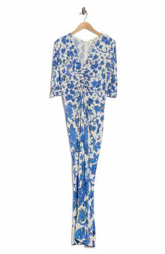 Diane von Furstenberg Alba Floral Ruched Short Sleeve Maxi Dress