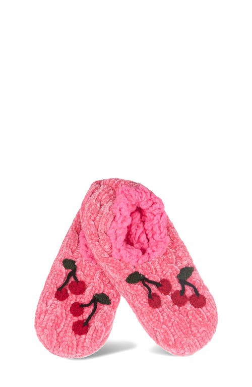 Memoi Cherries Chenille Slipper Socks In Disco Pink