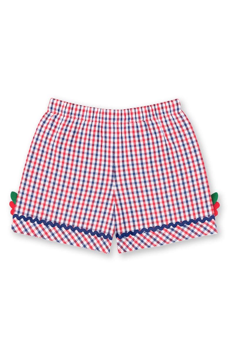 Florence Eiseman Plaid Seersucker Shorts With Ric Rac & Flowers, Alternate, color, Navy/White/Red