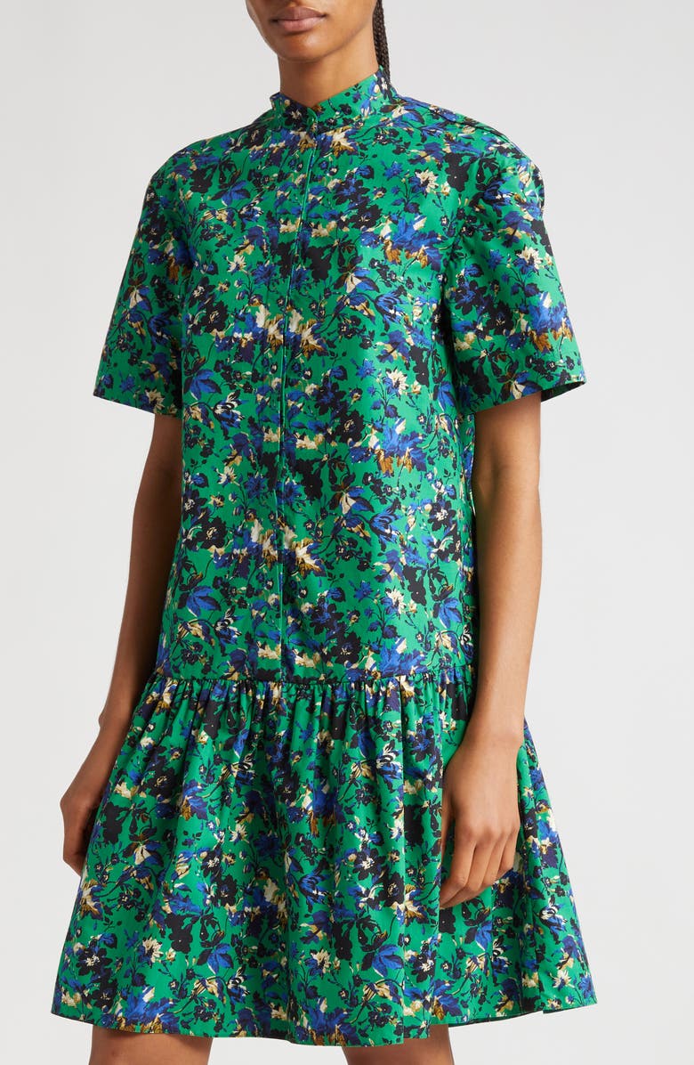 Erdem Floral Print Tiered Cotton Poplin Shirtdress, Alternate, color,