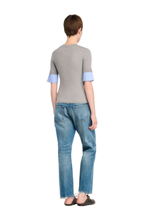 Sandro Sweater With Contrast Short Sleeves In Gray
