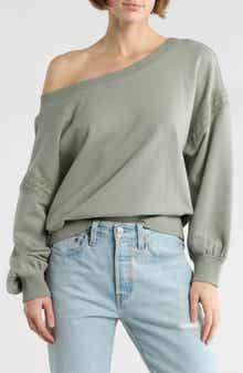 Abound Lace Trim One-Shoulder Sweatshirt