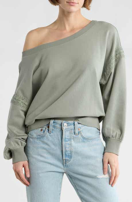 Abound Lace Trim One-Shoulder Sweatshirt