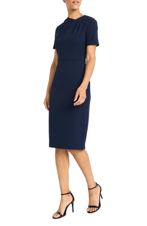 Maggy London Twist Neck Midi Sheath Dress In Navy Blazer
