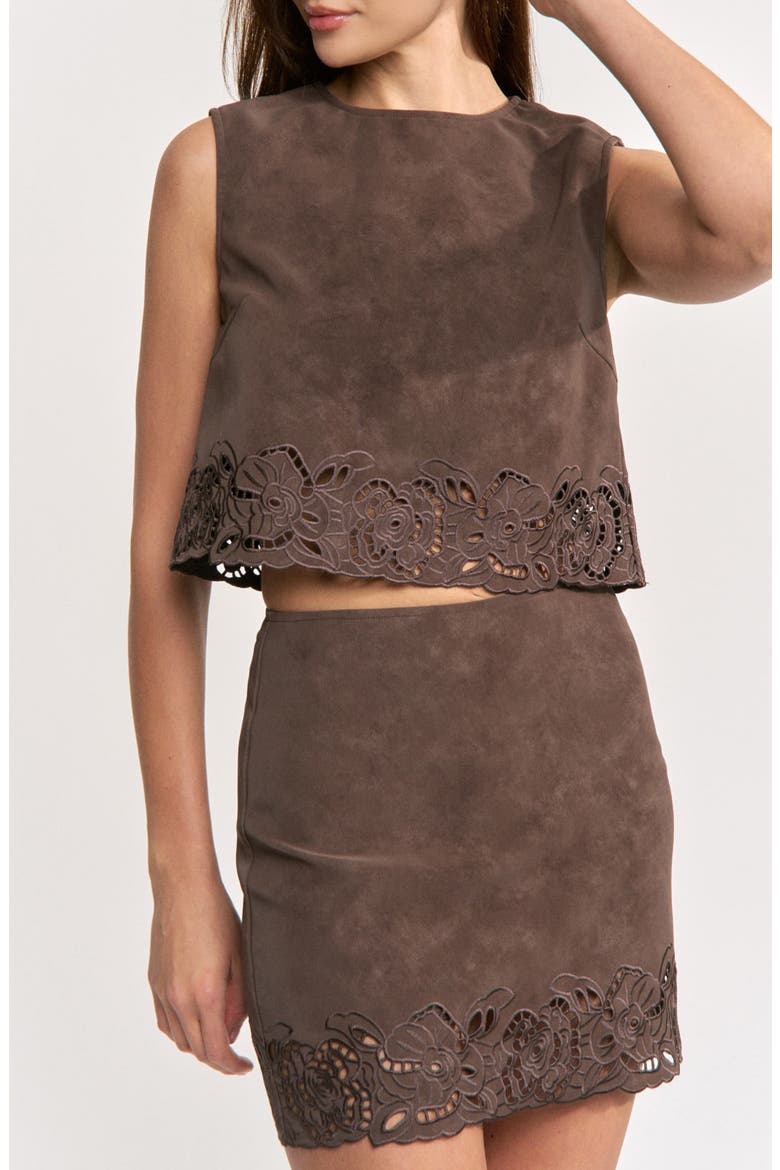 Pauline Faux Leather Eyelet Crop Top, Main, color, DARK BROWN