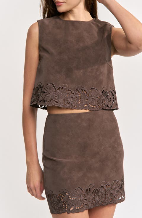 Pauline Faux Leather Eyelet Crop Top