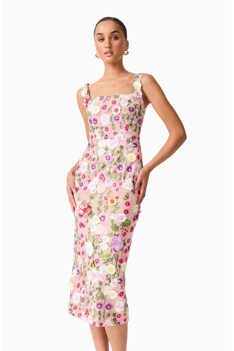 Neve Floral Midi Cocktail Dress, Alternate, color, NUDE MULTI FLORAL