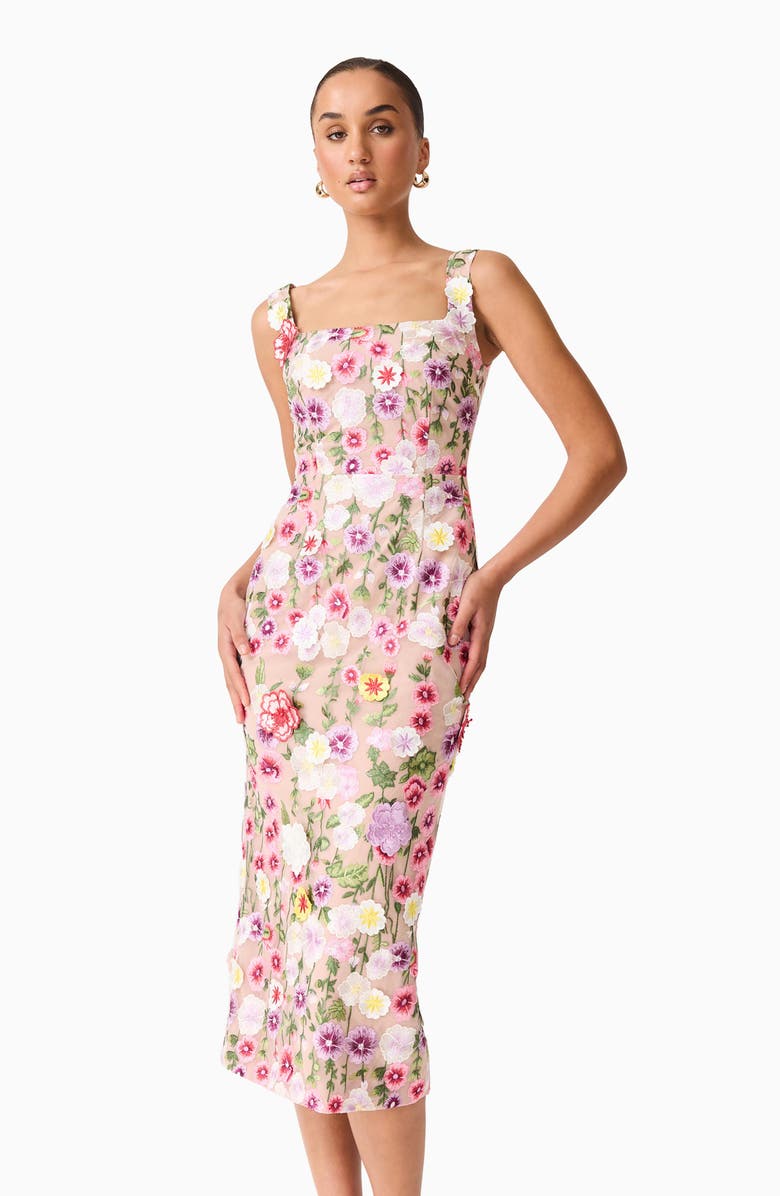 Elliatt Neve Floral Midi Cocktail Dress, Alternate, color, Nude Multi Floral