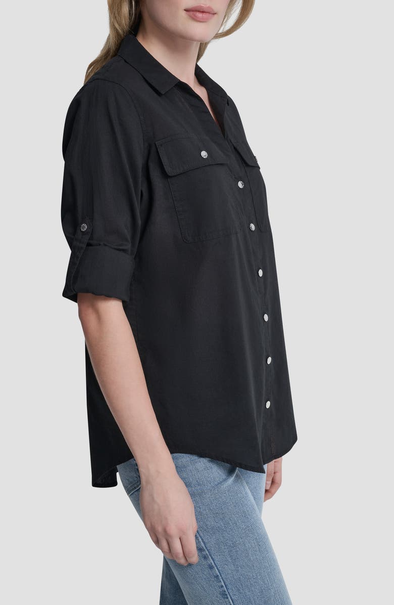 DKNY Short Sleeve Roll Tab Shirt, Alternate, color, Black