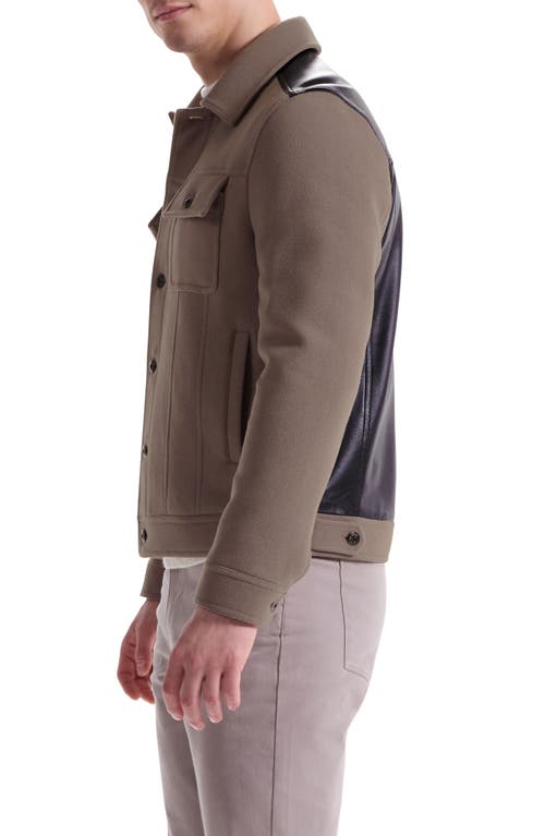 Bugatchi Hybrid Melton & Wool Trucker Jacket In Brown