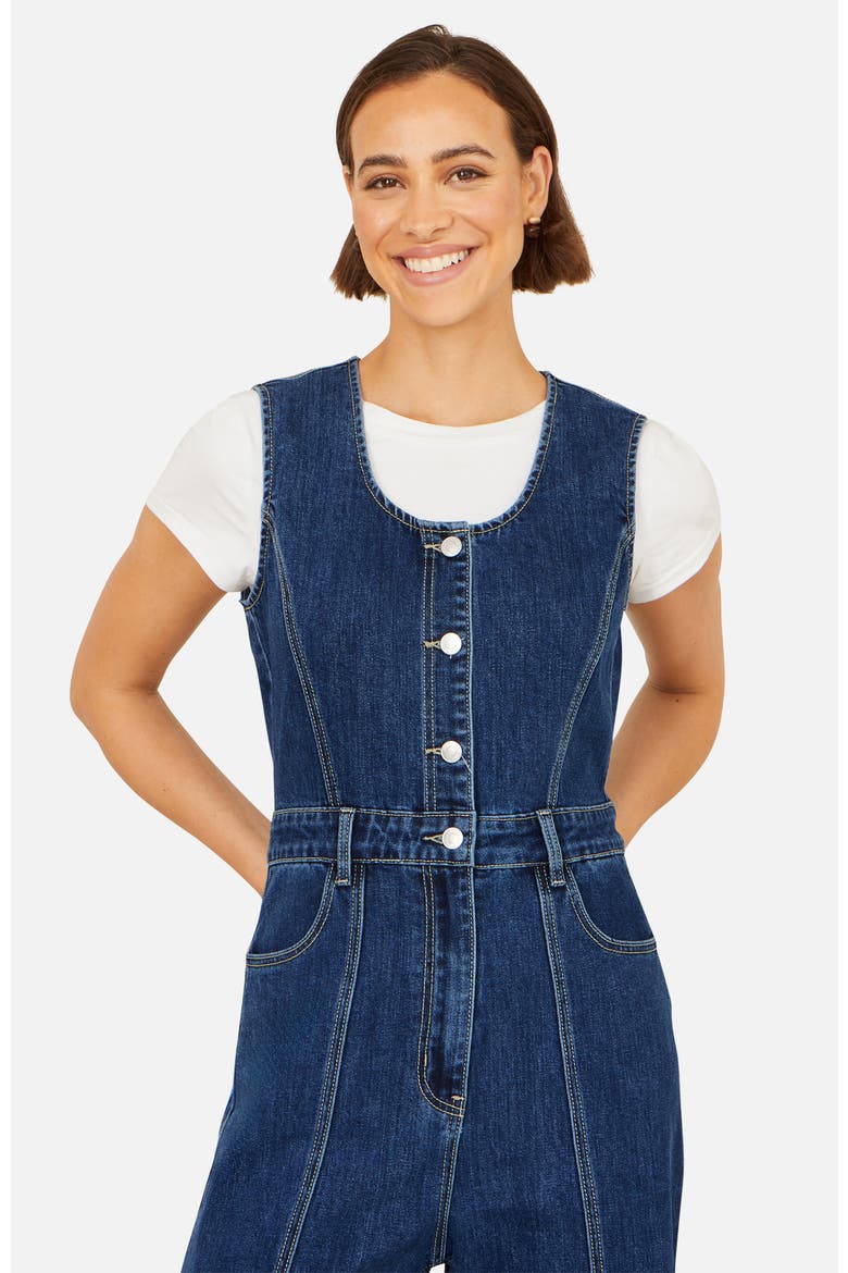 Denim Stretch Fitted Jumpsuit, Alternate, color, Blue