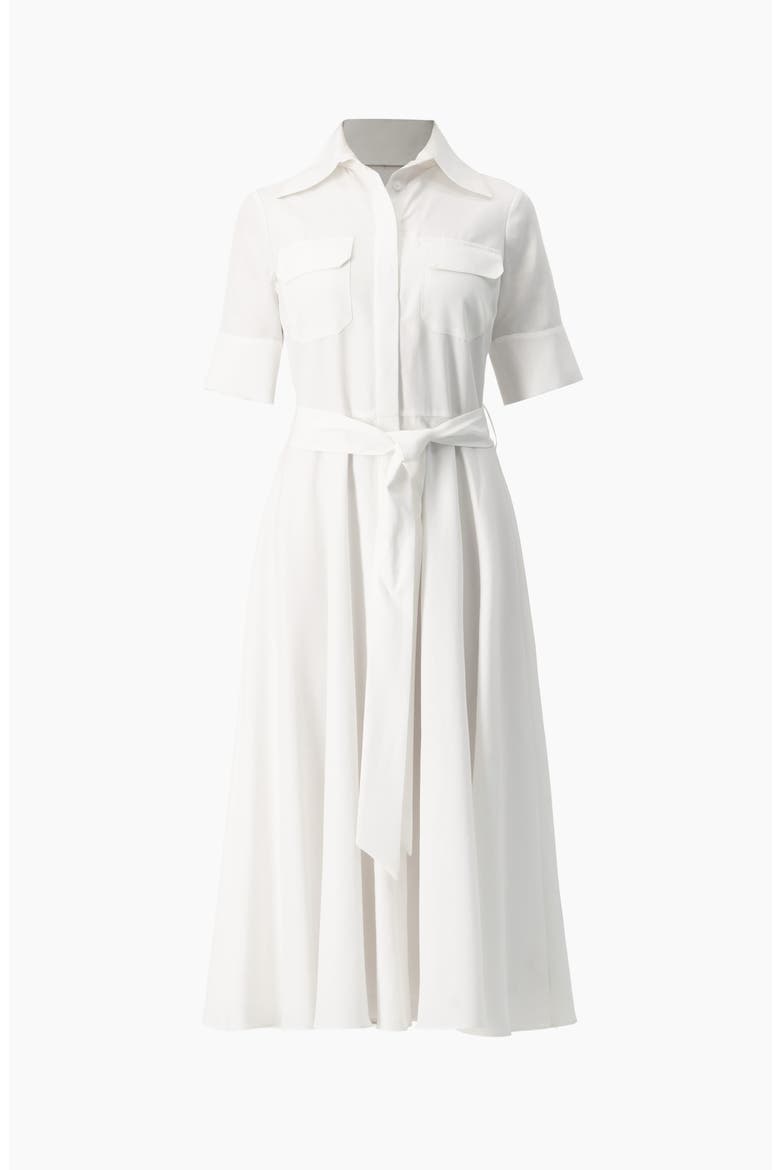 Patch-Pocket Belted Button-Front Midi Shirt Dress, Alternate, color, White