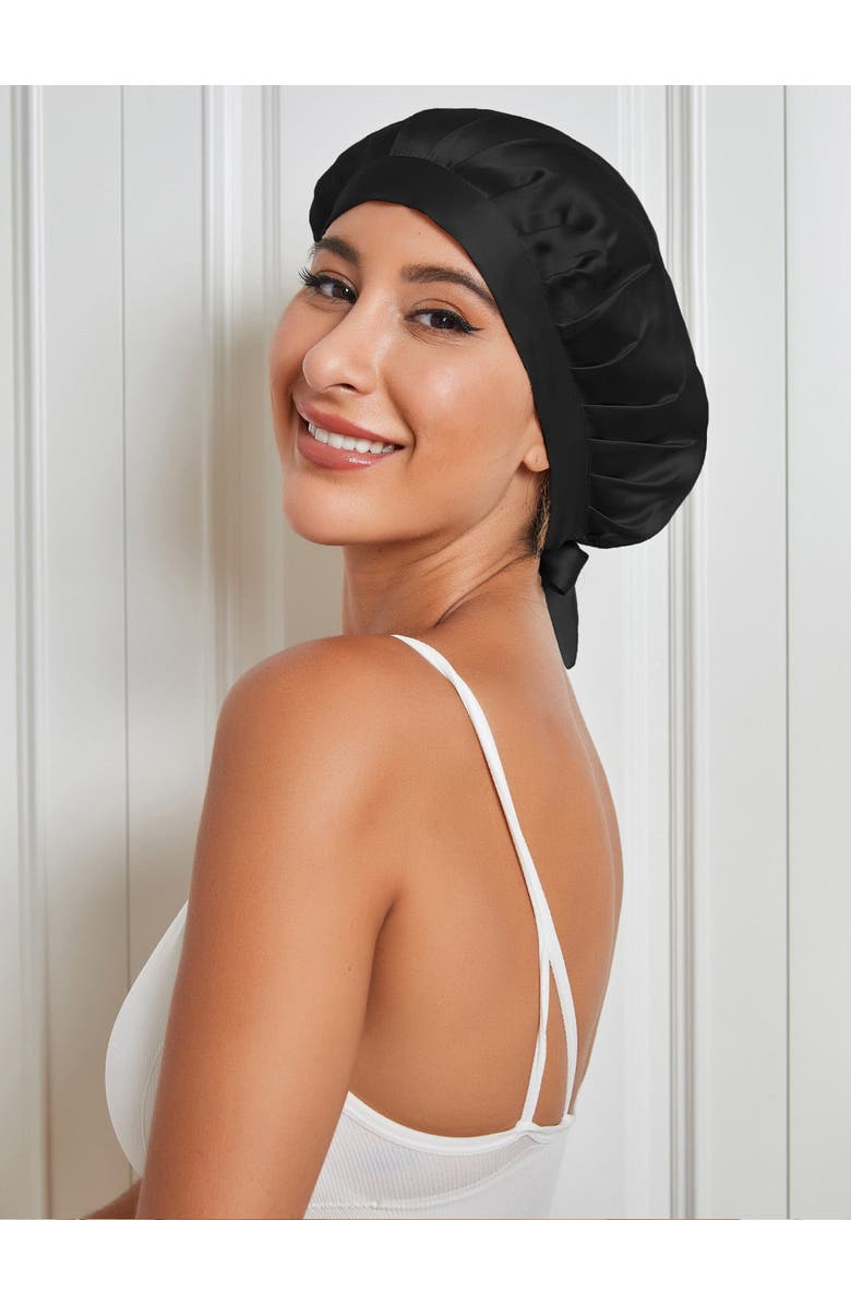 SILKSILKY Pure Silk Classic Ribbon Bonnet, Alternate, color, Black