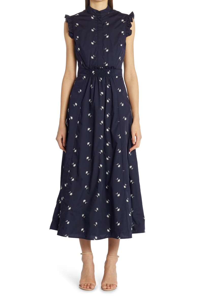 Evie Embroidered Floral Poplin Dress, Alternate, color, NAVY / WHITE