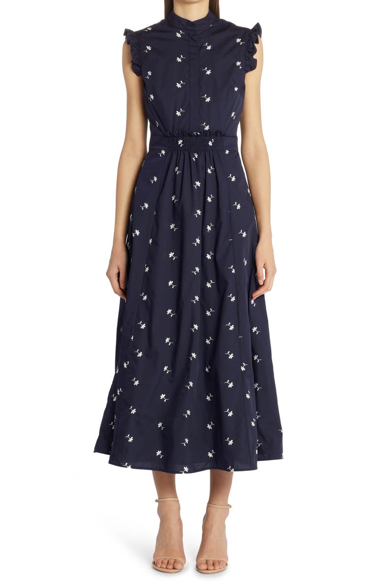 Erdem Evie Embroidered Floral Poplin Dress, Alternate, color, 