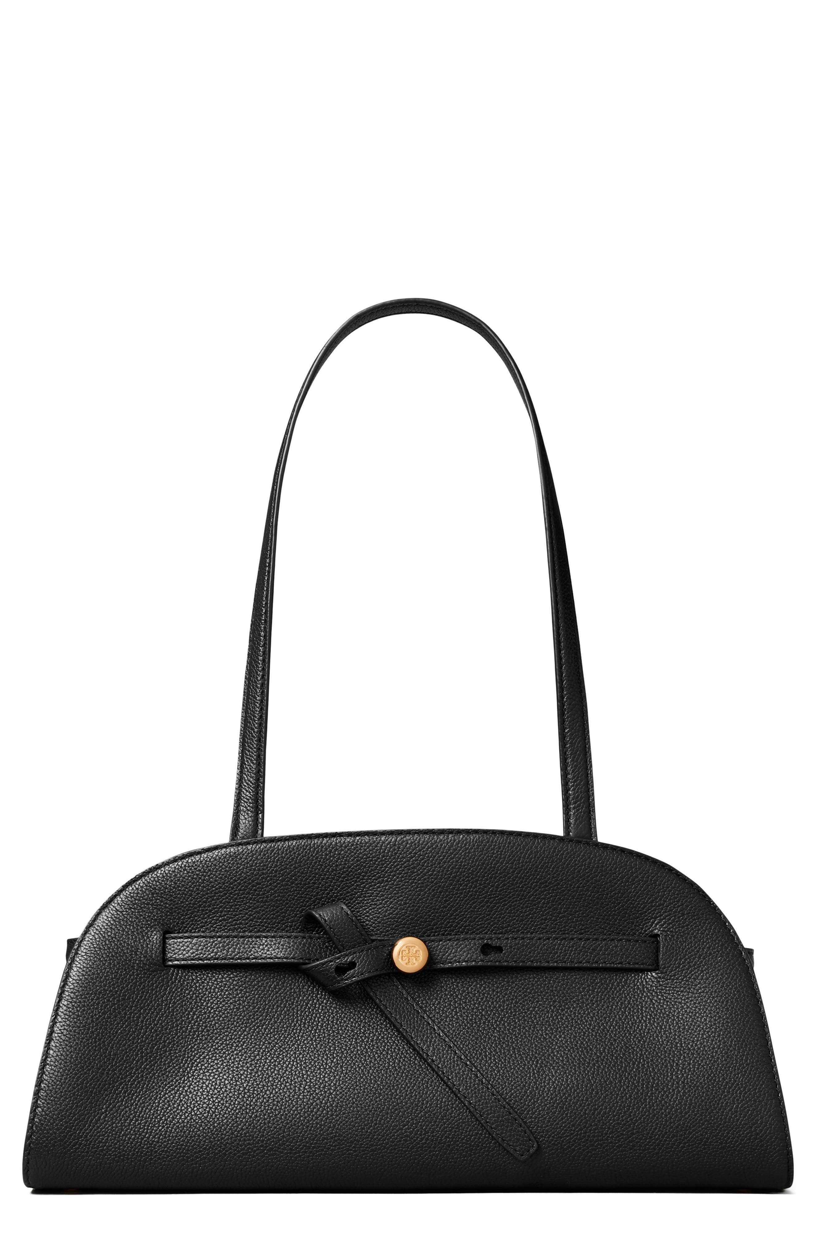Romy East West Leather Bauletto, Main, color, BLACK