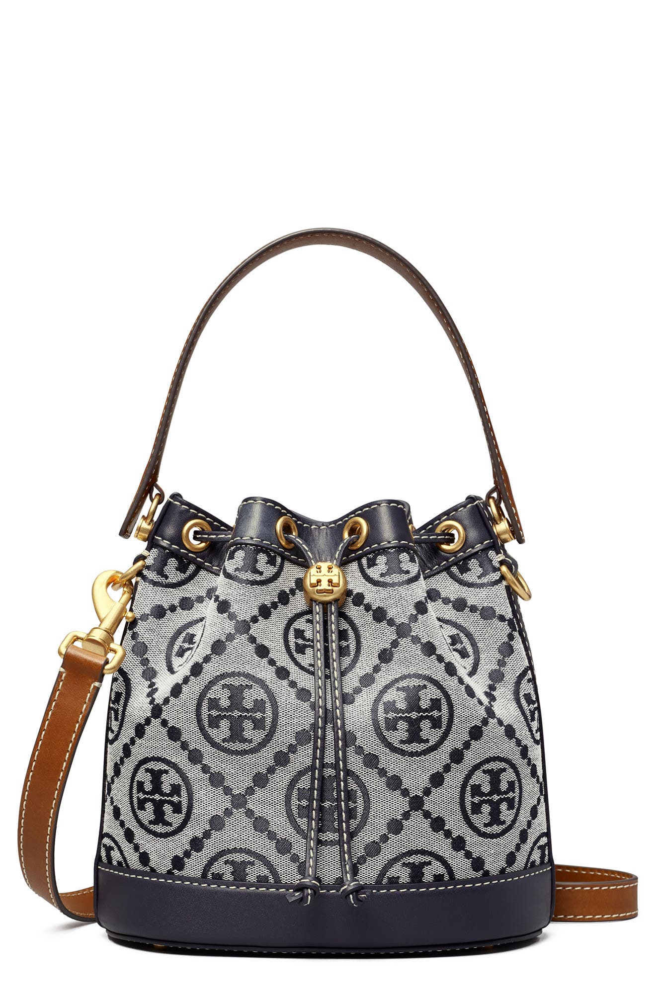 Tory Burch T Monogram Jacquard Bucket Bag, Main, color, Tory Navy