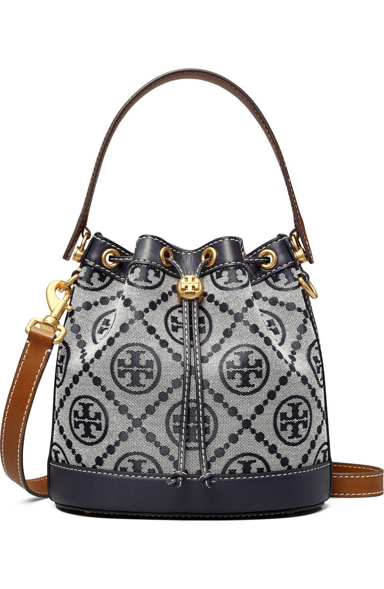 Tory Burch T Monogram Jacquard Bucket Bag, Main, color, Tory Navy