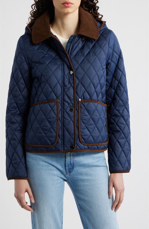 Water Resistant Corduroy Trim Quilted Coat