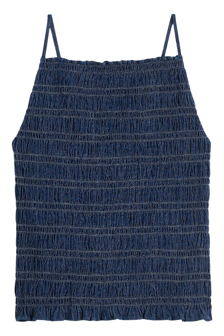 Denim Smocked Tank, Alternate, color, DARK COVE WASH