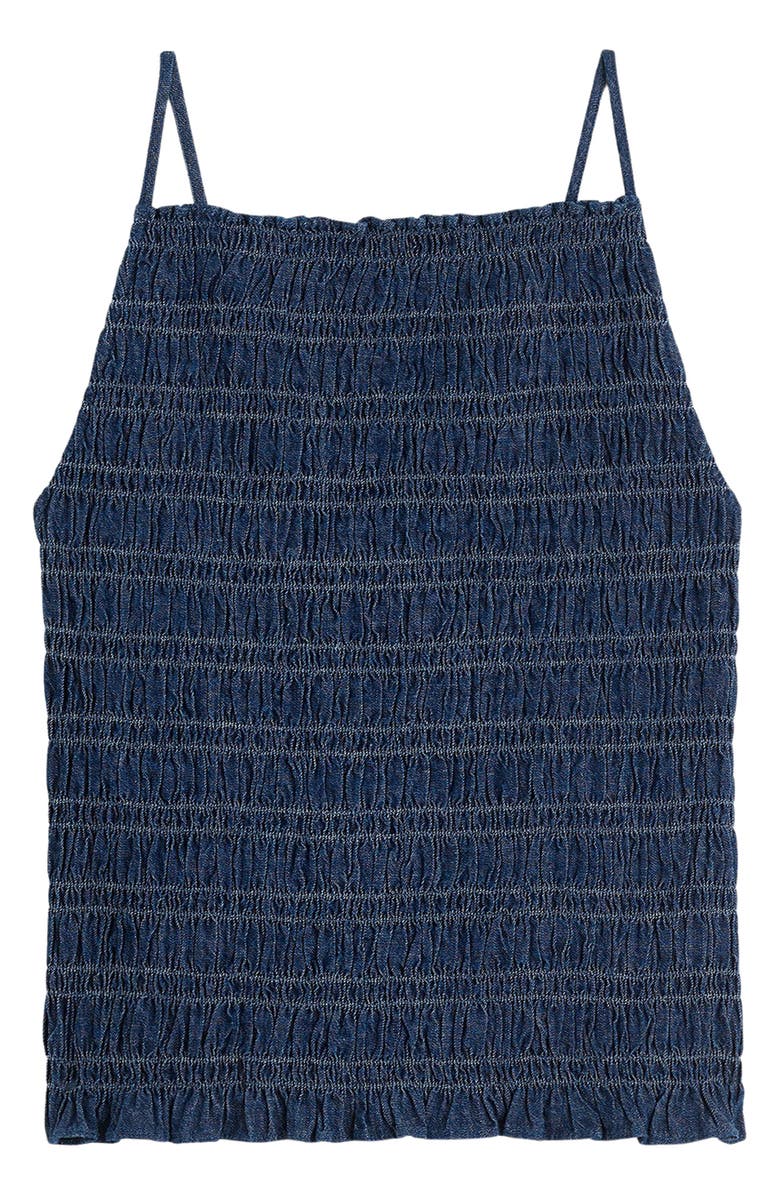 Madewell Denim Smocked Tank, Alternate, color, Dark Cove Wash