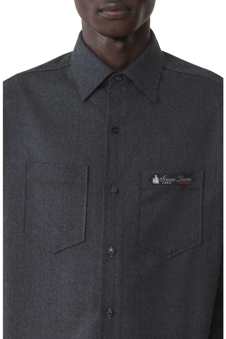 Straight-Cut Overshirt In Wool Flannel, Alternate, color, Charcoal