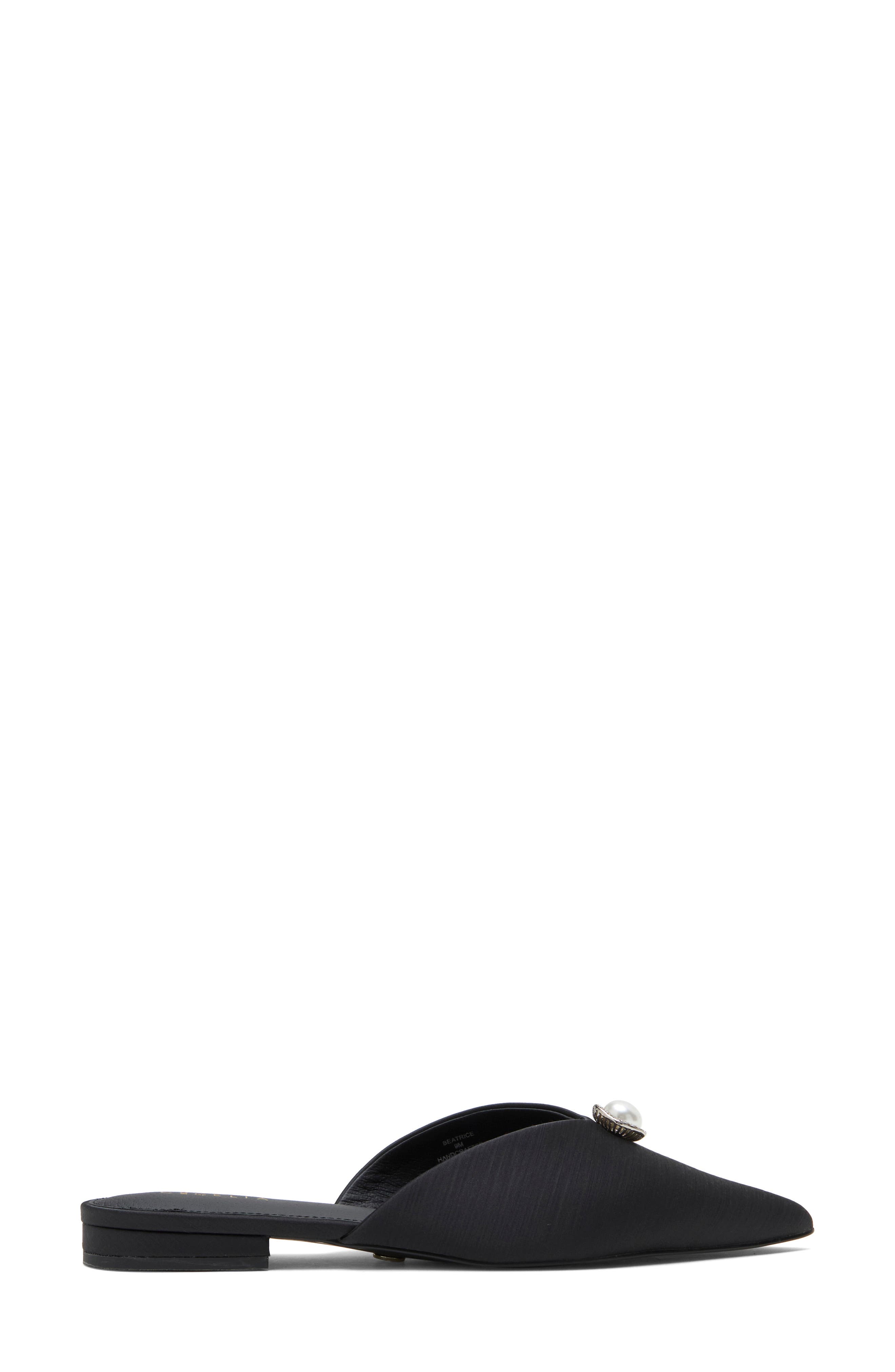 Beatrice Faux Pearl & Crystal Embellished Mule, Alternate, color, BLACK SATIN