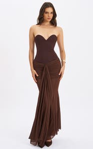 Miss Circle Giovana Sweetheart Draped Mesh Mermaid Maxi Dress