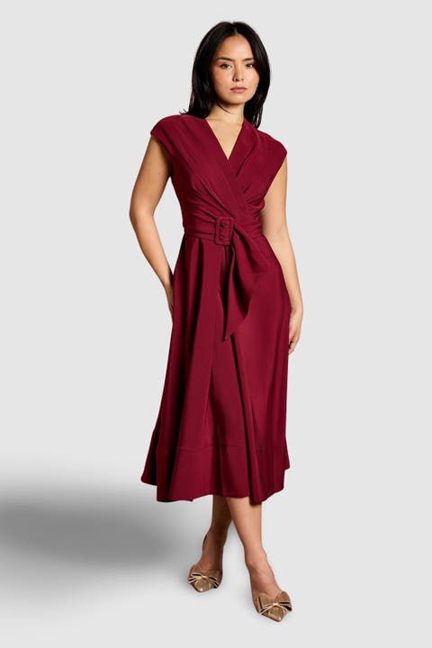 Petite Belted Crepe Dress
