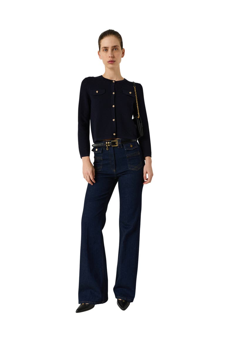 Lubna Button Front Long Sleeve Cardigan, Alternate, color, Navy Blue