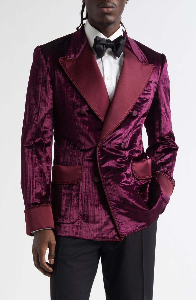 Dolce&Gabbana Double Breasted Velvet Jacket, Main, color, F0130 Melanzana Scurissimo
