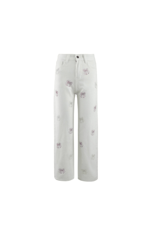 Lola + The Boys Girls' Crystal Rainbow Bow Studded Jeans - Little Kid, Big Kid In White