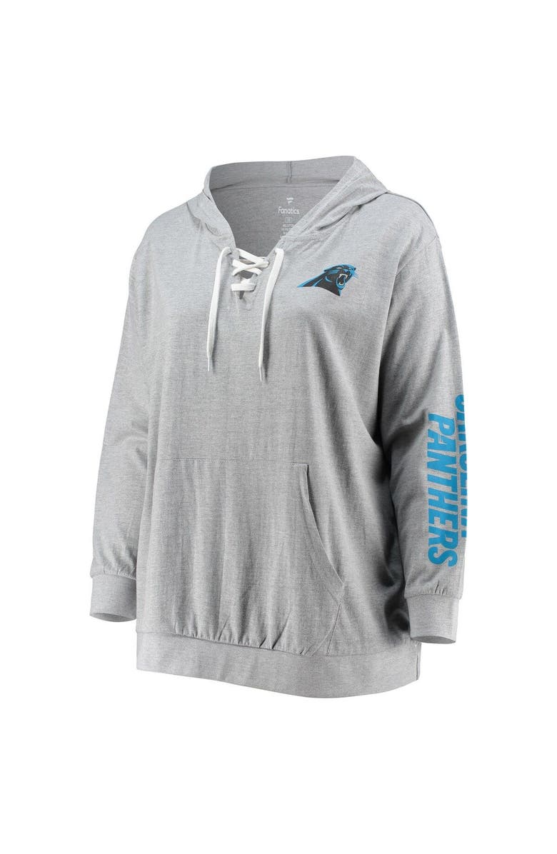 FANATICS Women's Fanatics Branded Heathered Gray Carolina Panthers Plus Size Lace-Up Pullover Hoodie, Alternate, color, 