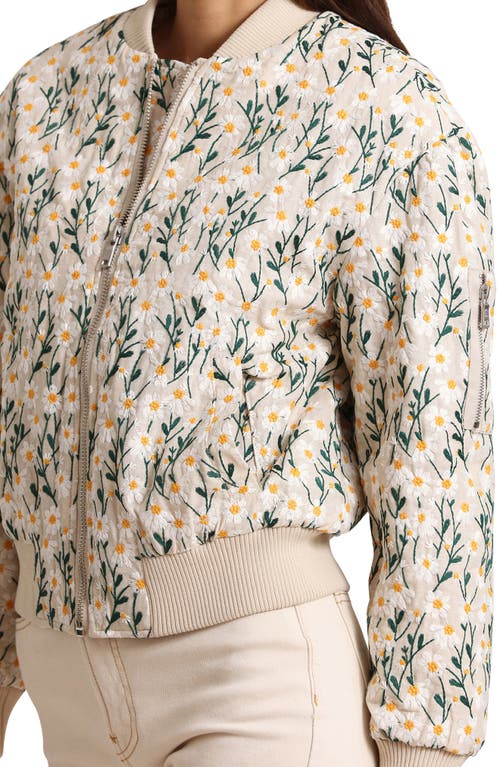 Avec Les Filles Embroidered Daisy Bomber Jacket In Cream Floral