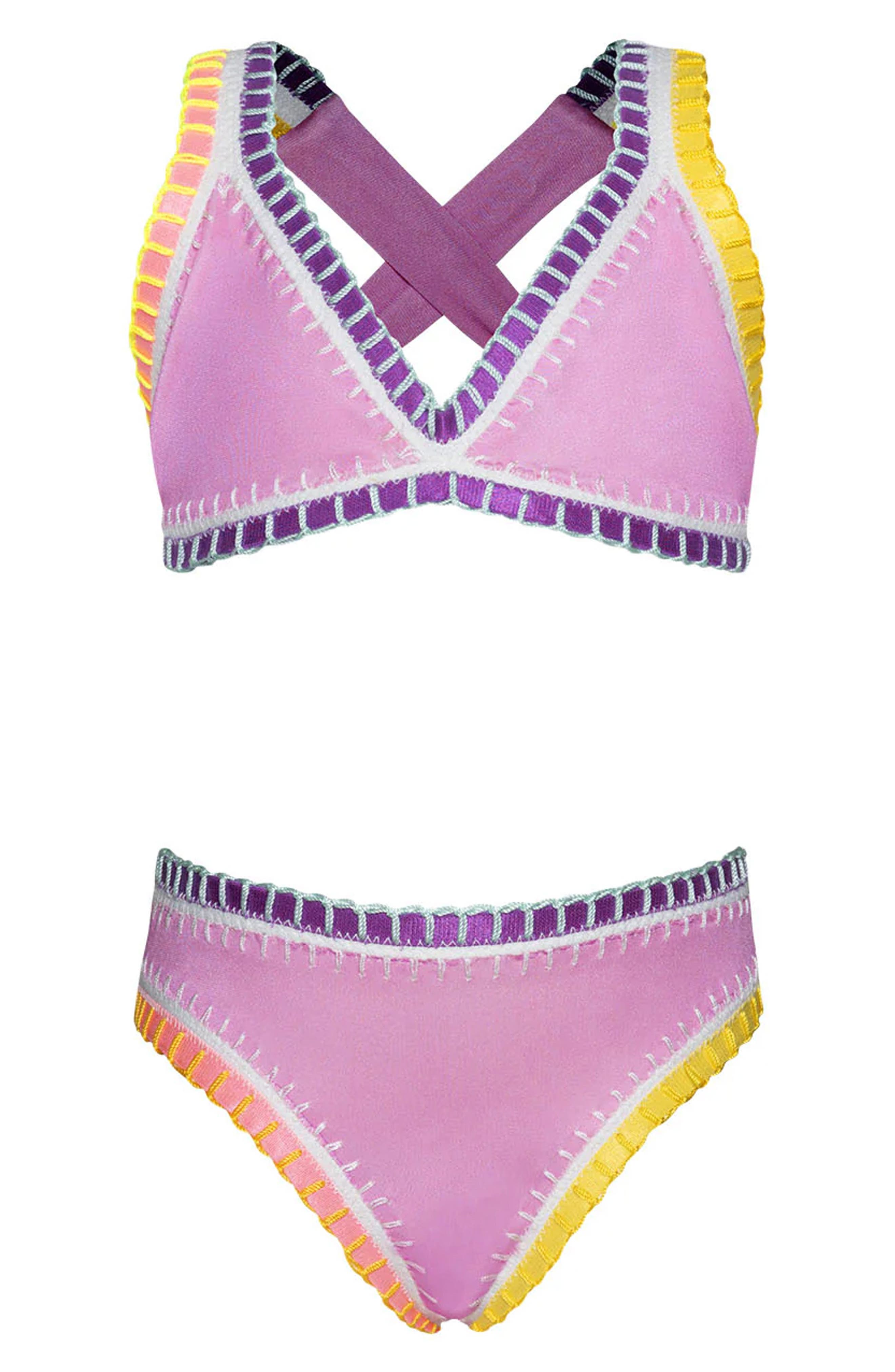 PQ SWIM Kids' Rainbow Embroidered Two-Piece Swimsuit