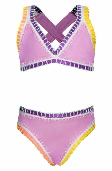 PQ SWIM Kids' Rainbow Embroidered Two-Piece Swimsuit