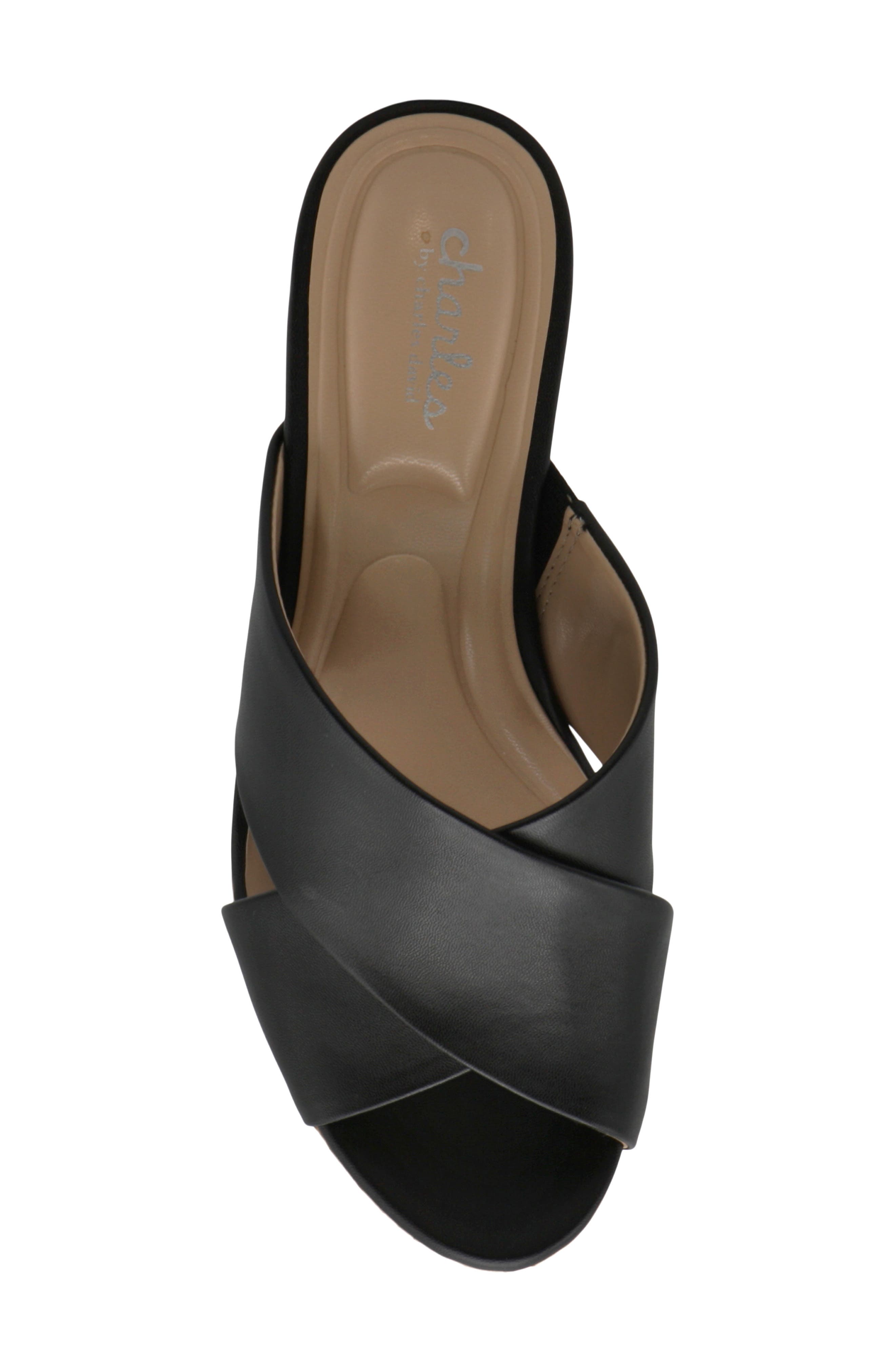 Charles by Charles David Latrice Cork Wedge Sandal, Alternate, color, Black-Sm