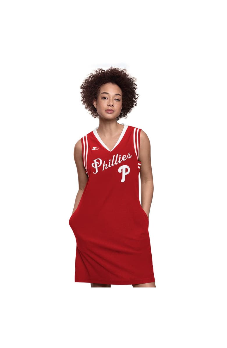 STARTER Women's Starter  Red Philadelphia Phillies Fast Track Sneaker V-Neck Dress, Alternate, color, Red