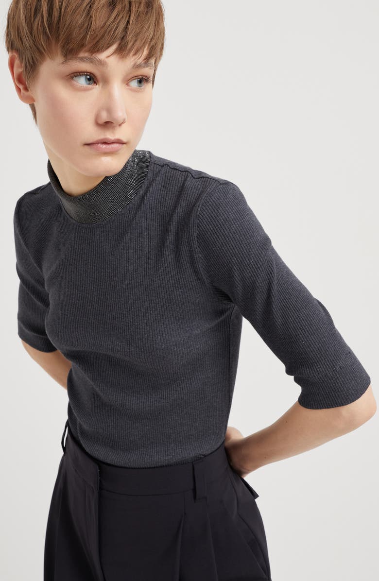 Brunello Cucinelli Ribbed jersey T-shirt, Alternate, color, 