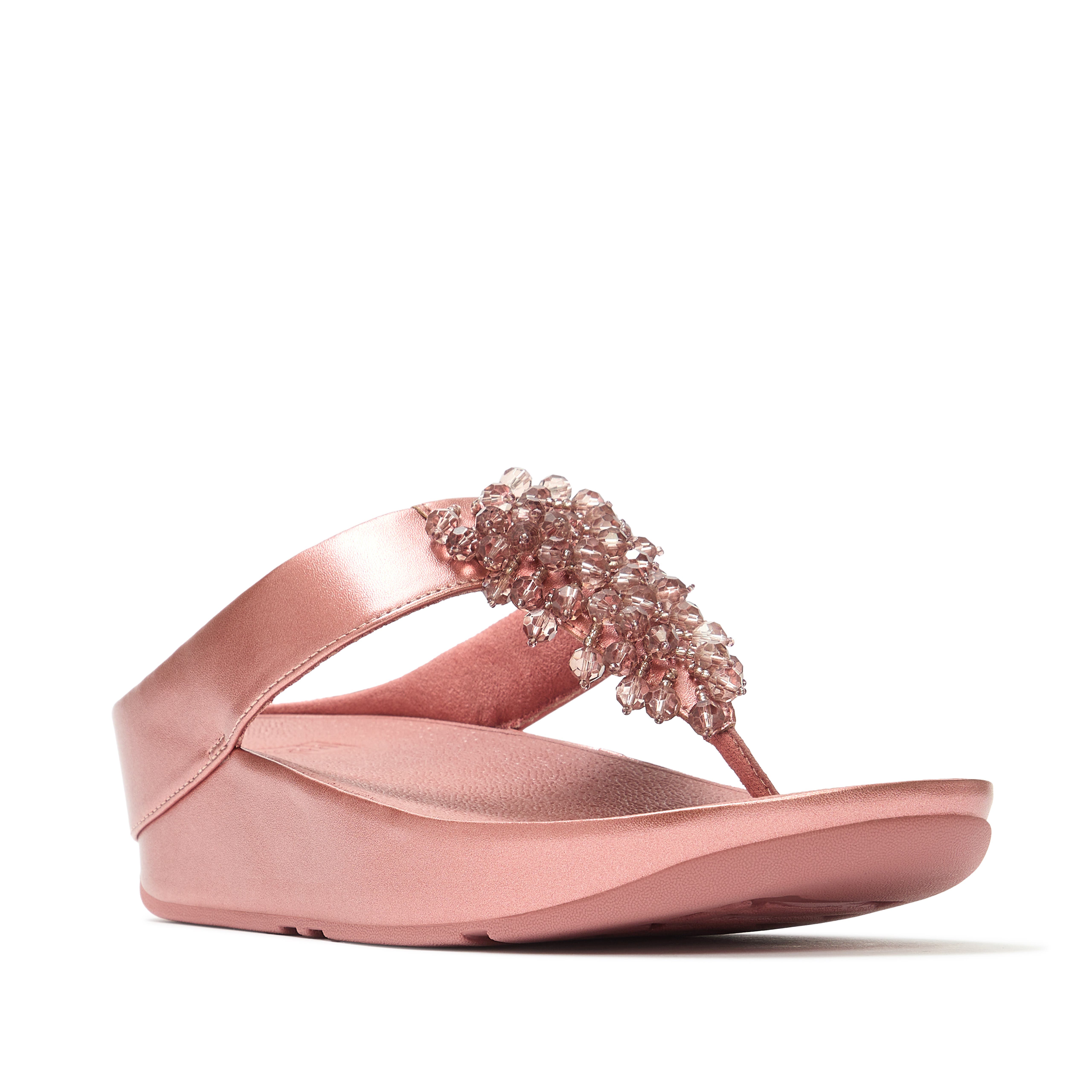 FitFlop Rumba Iridescen Bead Toe-Post, Main, color, Metallic Rust Rose