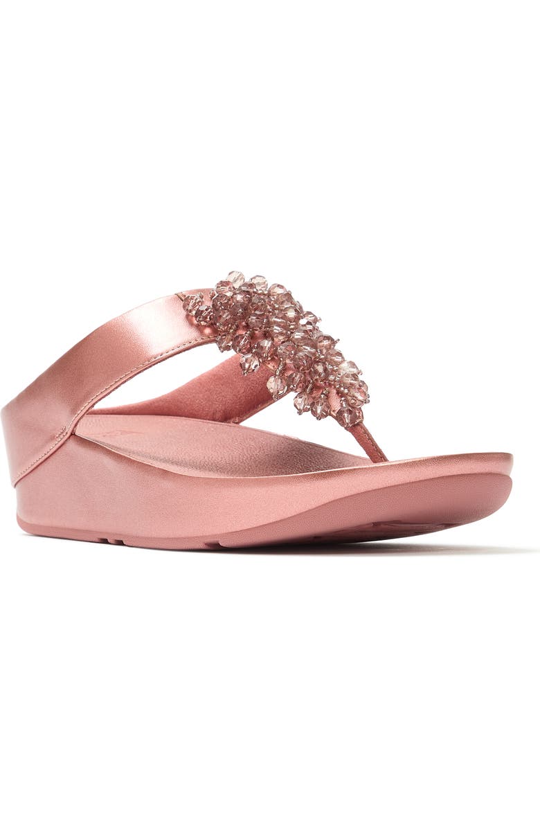 FitFlop Rumba Iridescen Bead Toe-Post, Main, color, Metallic Rust Rose