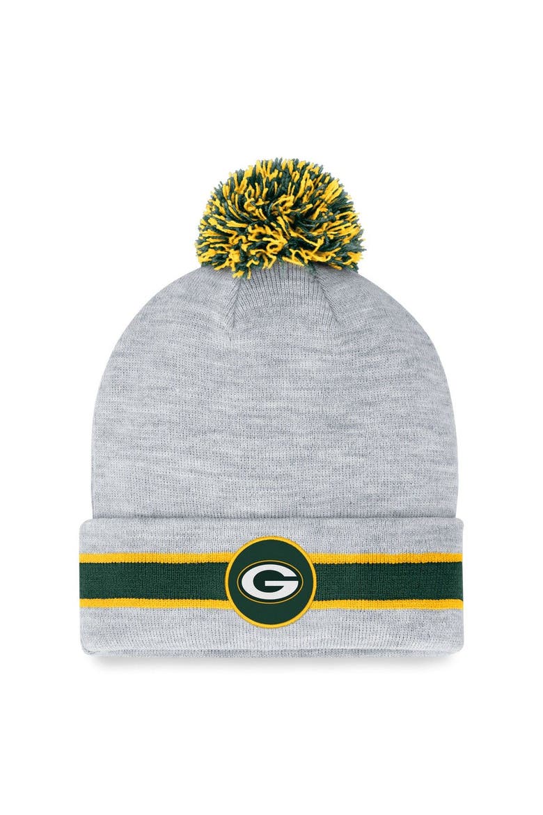 Men's Fanatics Branded  Heather Gray Green Bay Packers Cuffed Knit Hat with Pom, Main, color, Heather Gray