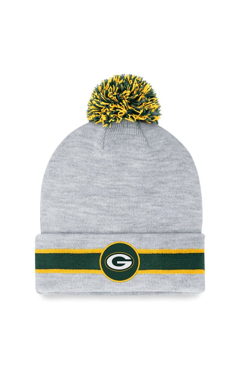 FANATICS Men's Fanatics Branded  Heather Gray Green Bay Packers Cuffed Knit Hat with Pom, Main, color, 