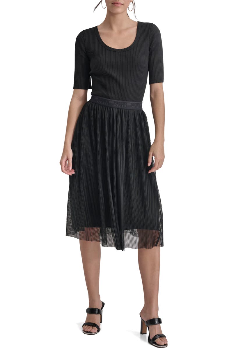 DKNY Mixed Media Midi Dress, Main, color, 