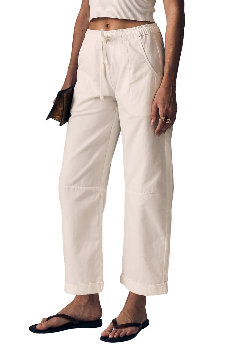 Mara Wide Leg Cotton Sateen Drawstring Pants, Alternate, color, SOFT WHITE