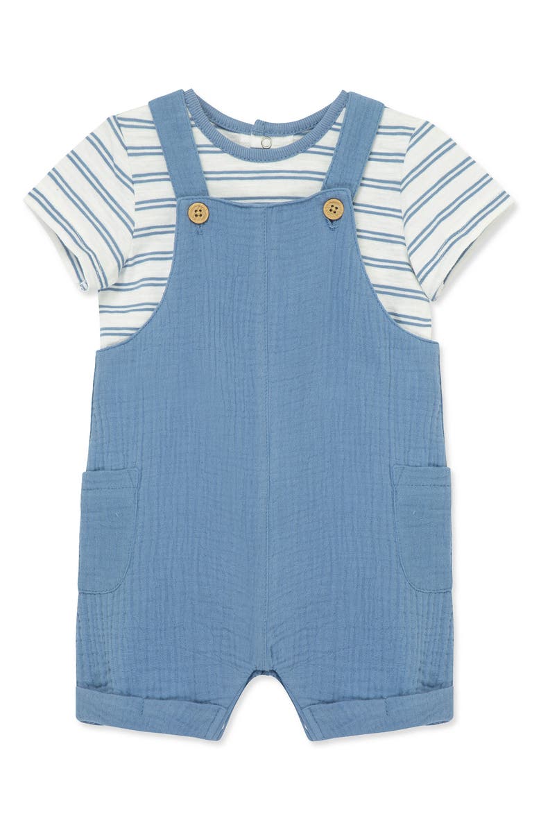 Little Me Stripe T-Shirt & Overalls Set, Alternate, color,