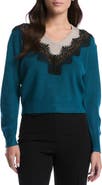 Laundry by Shelli Segal Lace Trim V-Neck Sweater