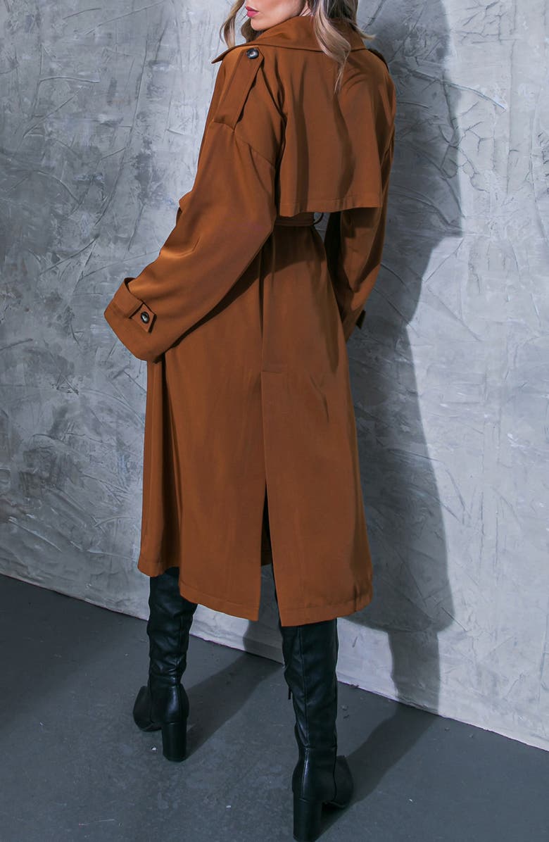 FLYING TOMATO Double Breasted Trench Coat, Alternate, color, Brown