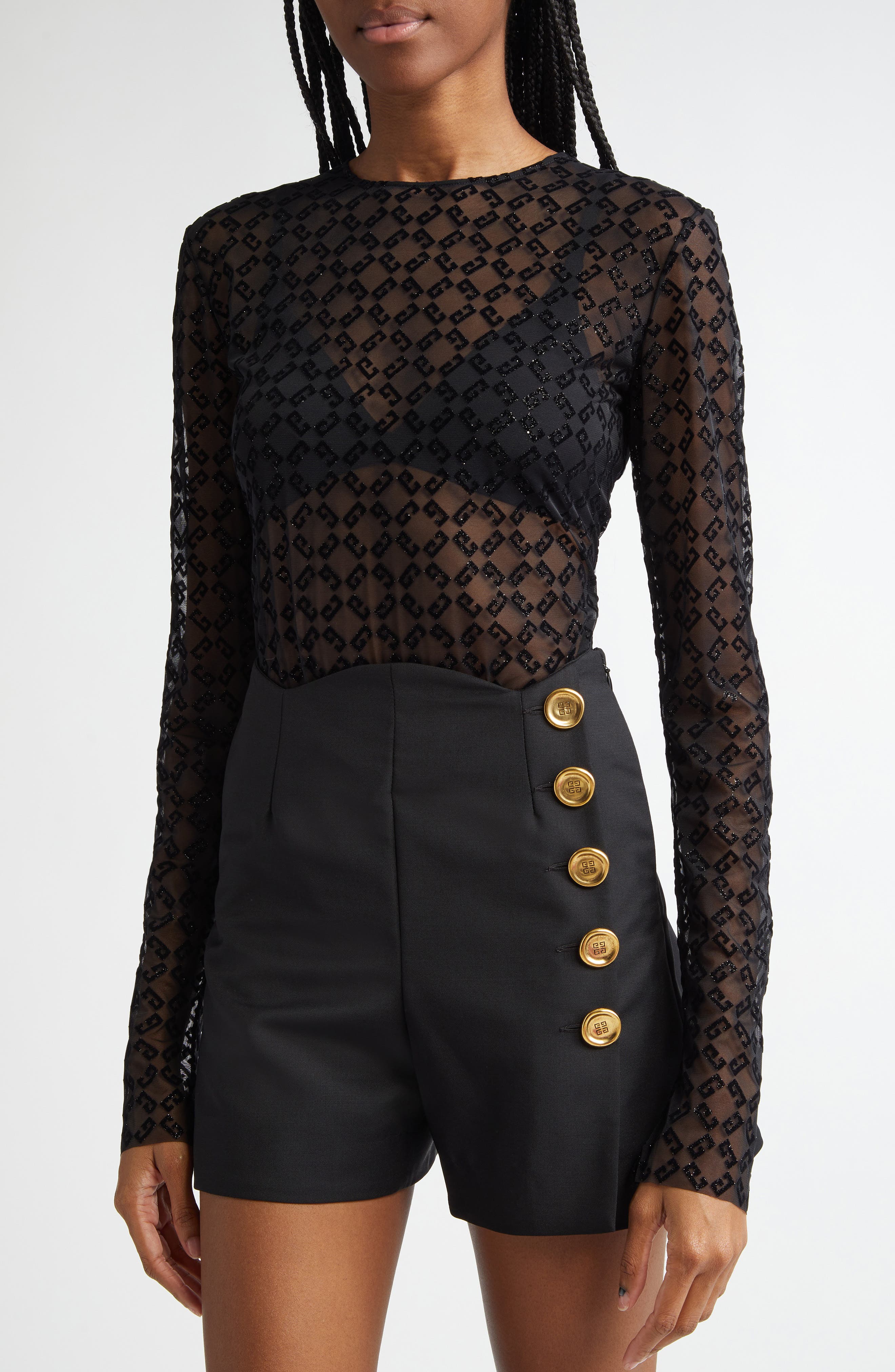 black glitter mesh top