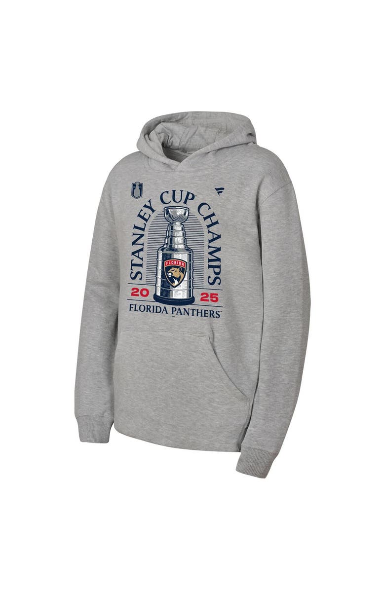 FANATICS Youth Fanatics Heather Gray Florida Panthers 2025 Stanley Cup Champions Locker Room Pullover Hoodie, Alternate, color, 